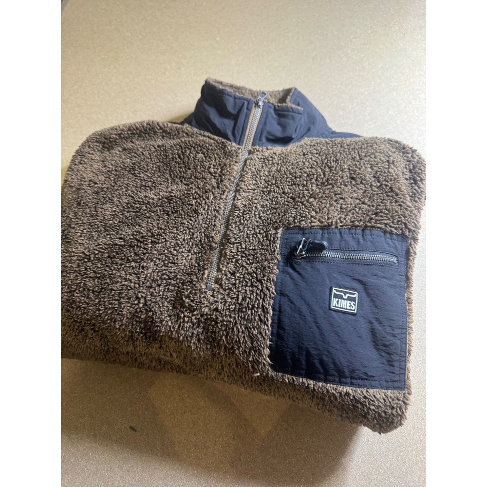 Kimes Ranch Mens Brown Sherpa Fleece Quarter Zip Pullover Jacket Western XL
